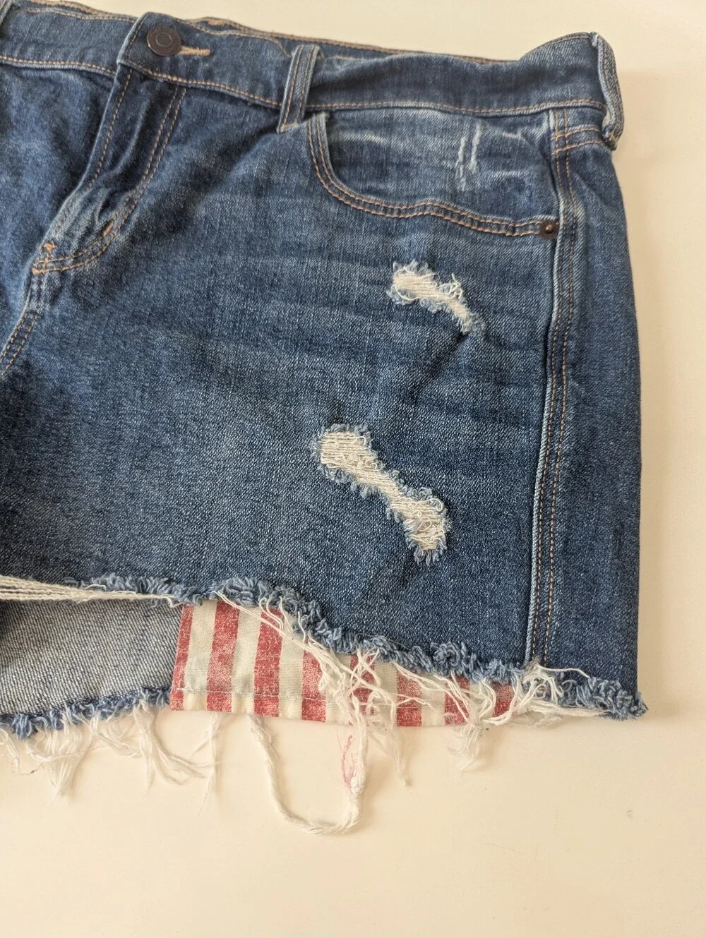 Americana Jean Shorts Distressed Flag Coastal Summer Frayed Beachy BBQ Casual